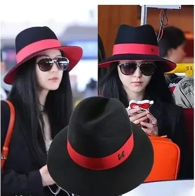 Black fedora hats with red band.